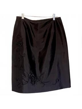 Vintage Amanda Smith 100% Silk Skirt – Black Floral Beaded Detail